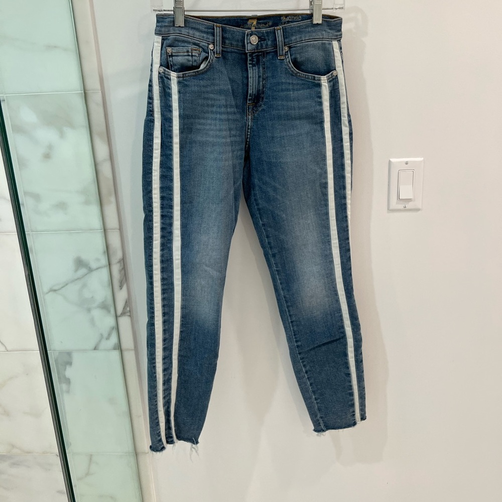 7 For All Mankind Ankle Skinny 7 Double White Stripes in Sloane Vintage